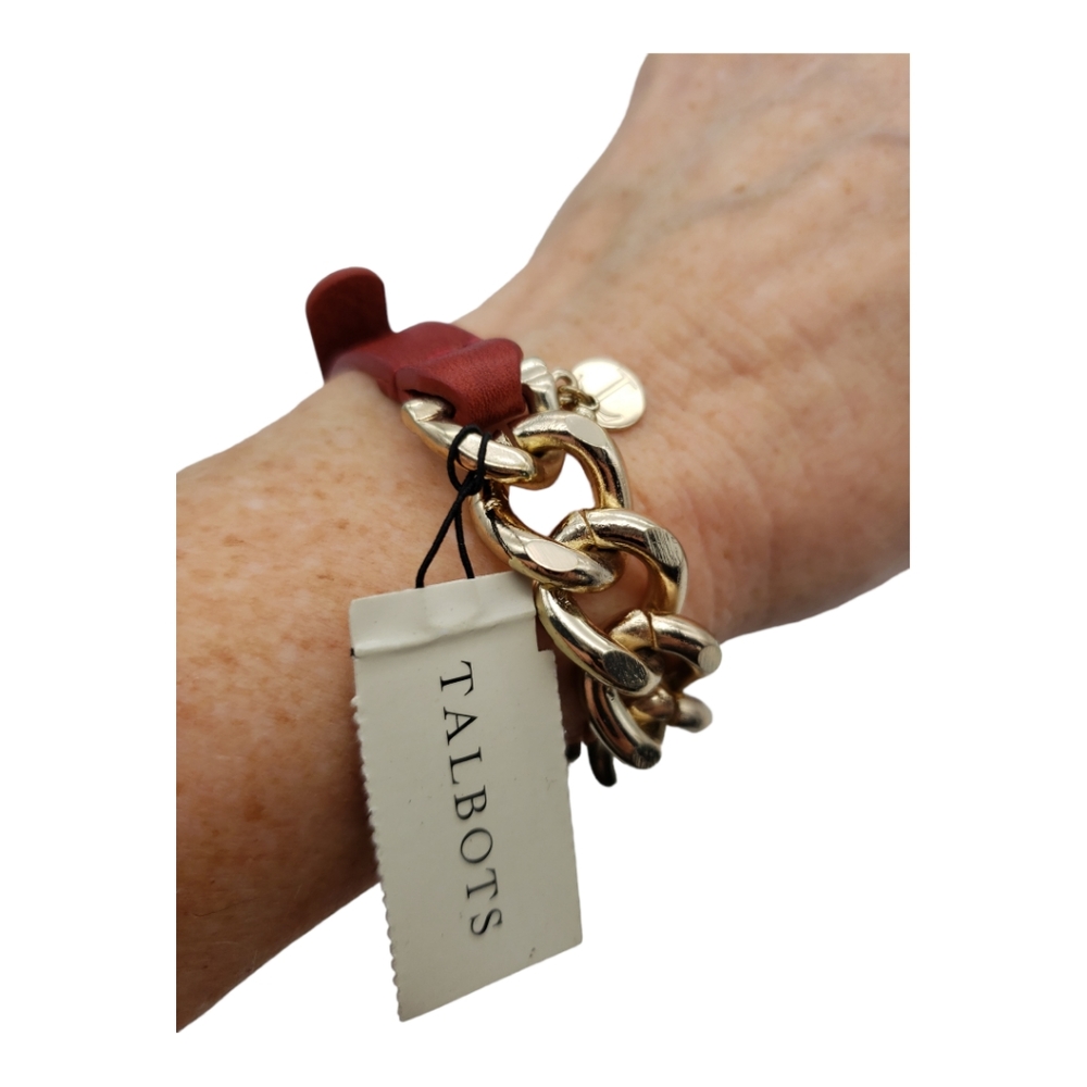 Talbots NWT Mixed Media Bracelet Goldtone Hardware & Amber Strap Retail $39.50